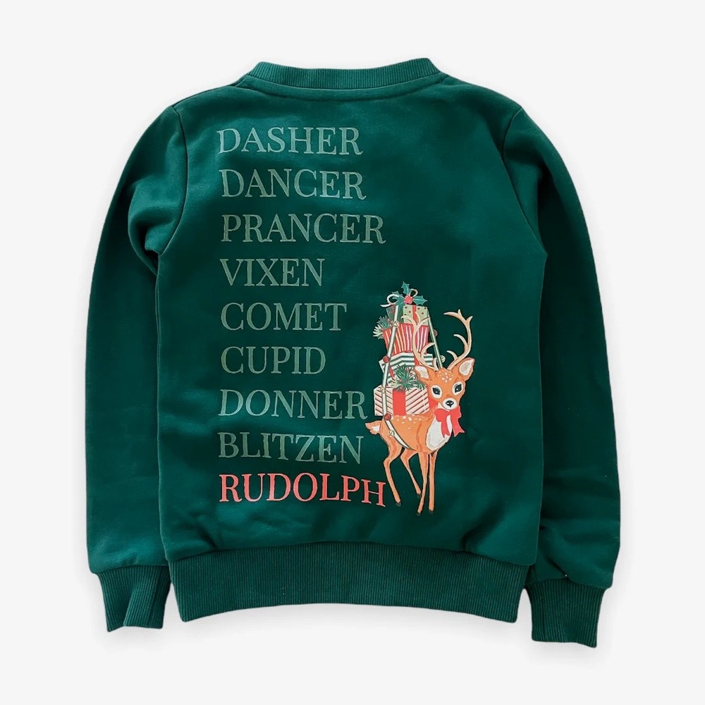 Velvet Fawn Gangs All Deer Classic Pullover in Evergreen in Child Small (3/4) - Picture 2 of 7